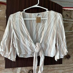 American Eagle Outfitters Cream Striped Tie-Front Blouse